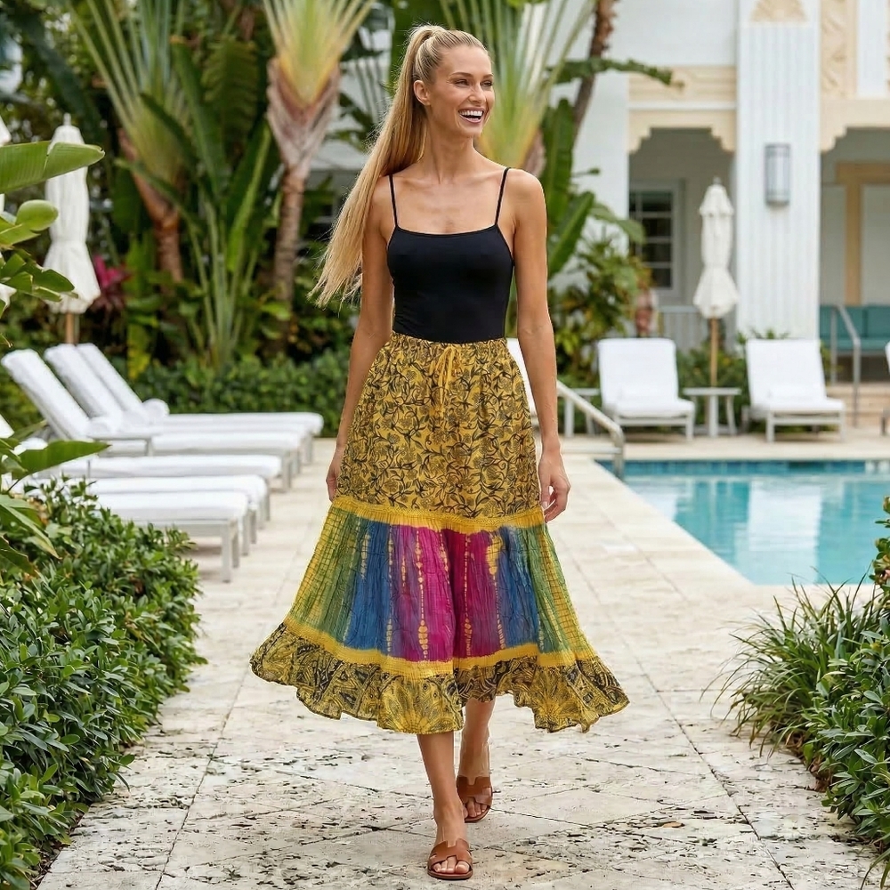 Anna Bugatti Women's Bohemian Cotton Maxi Skirt Size M/L Broomstick Hippie NWT
